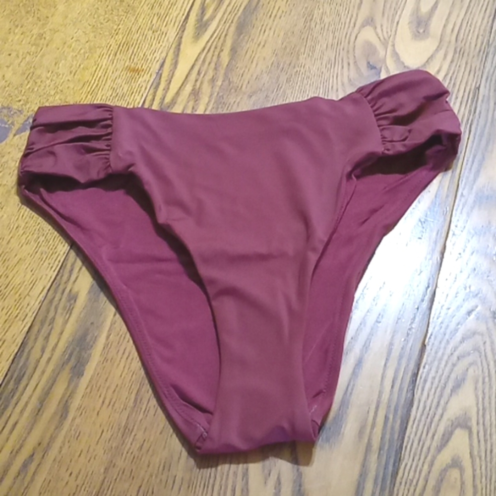 Andie Bikini SMALL Bottom TRUFFLE RUCHED SIDE Summer Vacation NEW BROWN BURGUNDY